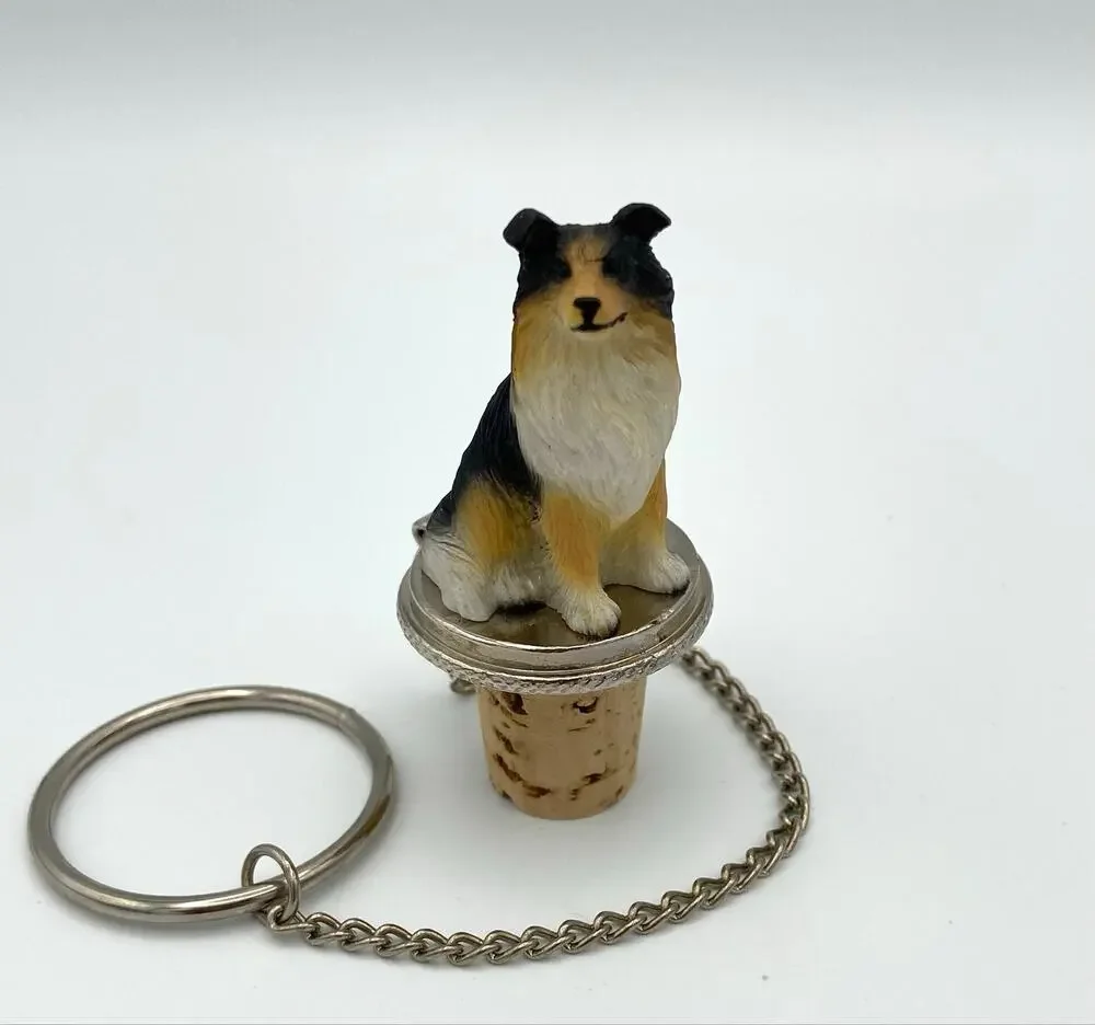 Collie Wine Bottle Stopper Tri Color Sheltie Dog Hand Painted Never Used
